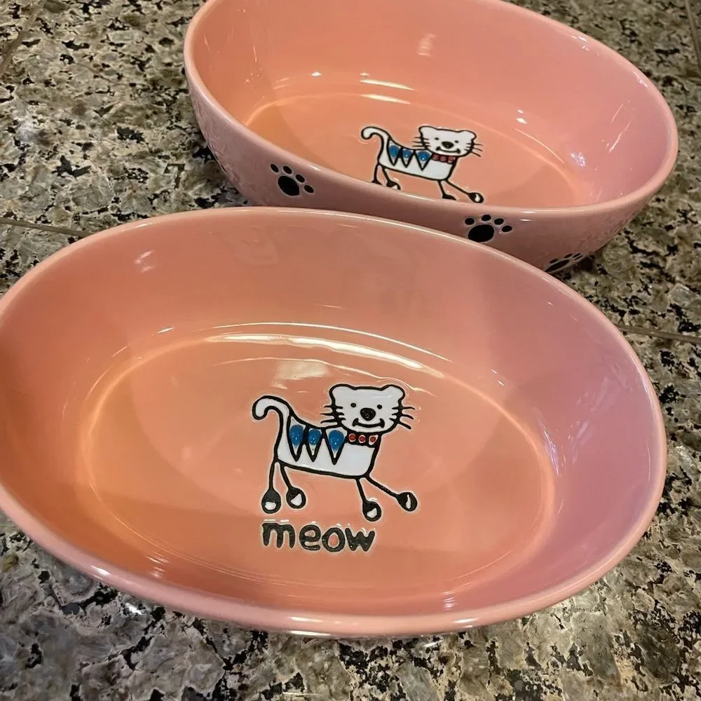 Pet Rageous Adorable Peach Ceramic Cat Bowls set of 2